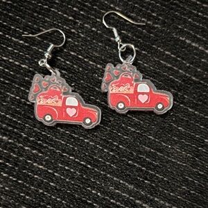 Red Truck Earrings with Heart Design